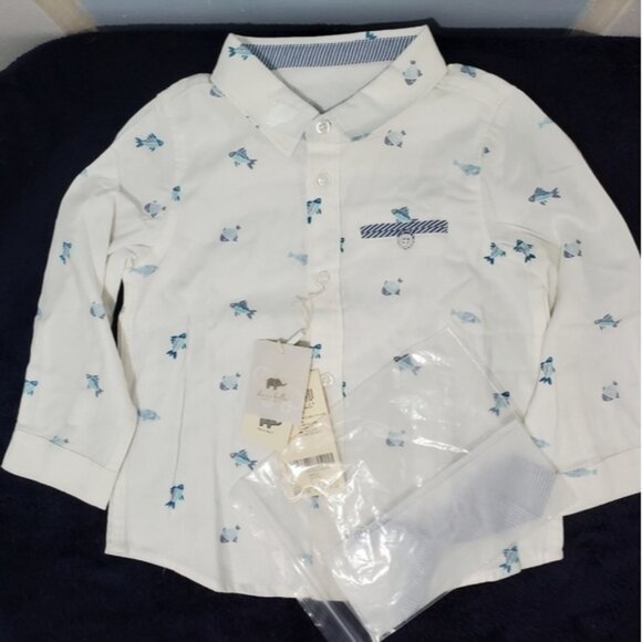 NWT Dave Bella baby boy print cotton button down shirt and tie toddler Sz 3 - Picture 4 of 11